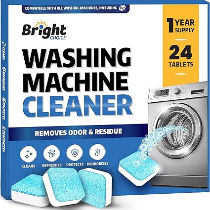 Washing Machine Cleaner Tablets 24 Pack - Deep Cleaning Tablets for Front & Top Load, Works With HE Washers, Removes Residue, Odor & Pet Hair - 12 Month Supply of Washer Cleaner Descalers, Septic Safe